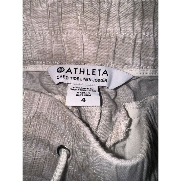 Athleta Cabo Tide Linen High Rise Beige Camo Print Jogger Pull-on Pants 4 - Picture 6 of 6